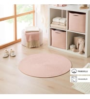 Ocean Home Textile Yıkanabilir Pembe Kırçıllı Pamuklu Halı Kilim Ø 80 cm