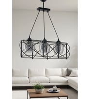 ÜÇLÜ CURVA SIRALI METAL AVİZE FÜME RENGİ CAMLI