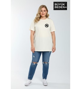 Kadın Büyük Beden N Baskılı 3xl-6xl Bisiklet Yaka Tshırt SPR26BTSK510-19