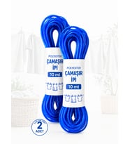 Beylini 2 Adet 10 mt Polyester Çamaşır İpi PVC Kaplama Sarkma Yapmaz Balkon Çamaşır Askılığı Çok Amaçlı Kurutma Mavi
