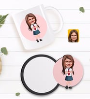 BK Gift Kişiye Özel Kız Çocuk Karikatürlü Beyaz Kupa ve Ahşap Bardak Altlığı Hediye Seti-6