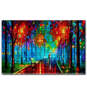 Cakapuzzle Ağaçlı Yol Yağmur Şemsiyeli Çift Yağlıboya  Puzzle Yapboz MDF (Ahşap) (120 Parça)