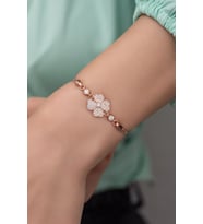925 Ayar Gümüş Rose Kalpli Yonca Bileklik