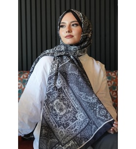 Etnik Desen Siyah Soft Pamuk Şal (Standart)