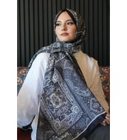 Etnik Desen Siyah Soft Pamuk Şal (Standart)