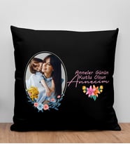 BK Gift Kişiye Özel Fotoğraflı Anneler Günü Tasarımlı Siyah Kırlent Yastık, Anneye Hediye, Ev Dekorasyonu, Anneler Günü Hediyesi-1