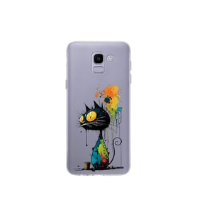 Samsung Galaxy J6 ile Uyumlu Splash Kedi Tasarımlı Şeffaf Silikon Kılıf