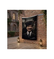 Gülümseyen Mustafa Kemal Atatürk Portresi poster Bayrak Raşel Kumaş 100x150 cm ATA65