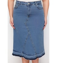 Moda Büyük Beden Regular Düz Desen Günlük Midi Boy Renk Bloklu Denim Etek