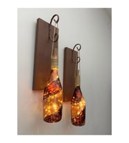 Led Işıklı Ahşap Kahverengi Vitray Cam Salon Bar Bahçe Dekoru Şampanya Şişesi Aplik 2'li Set (Çok Renkli)