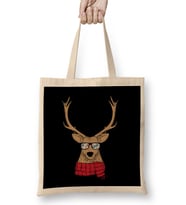 Awesome Christmas Reindeer with Cool Glasses Bez Çanta Uzun Saplı