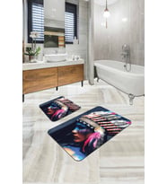 Renkli Etnik Desen Banyo Halısı Klozet Paspas Seti BS200
