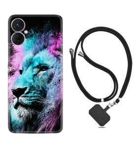 Tecno Spark 9T Kılıf Silikon Boyun Askılı İpli Desenli Silikon Pink Blue Leon 1603