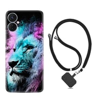 Tecno Spark 9T Kılıf Silikon Boyun Askılı İpli Desenli Silikon Pink Blue Leon 1603