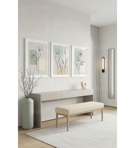 Minimalist Botanik Çizimler 3’lü Ahşap Çerçeveli Tablo Seti