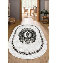 Dijital Baskılı Kaymaz Taban Yıkanabilir Oval Salon Halısı Mutfak Halısı Yolluk NDO-SD-632 (Beyaz)