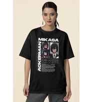 Mikasa Ackerman Baskılı Unisex Oversize Attack On Titan Anime Dizi Karakter Tişört