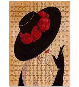 Cakapuzzle Kırmızı Güllü Şapkalı Kadın Görseli Puzzle Yapboz MDF (Ahşap) (120 Parça)