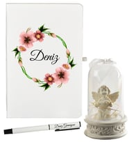 Öğretmene Hediye Kişiye Özel Defter ve Işıklı Melek Fanus Hediye Seti