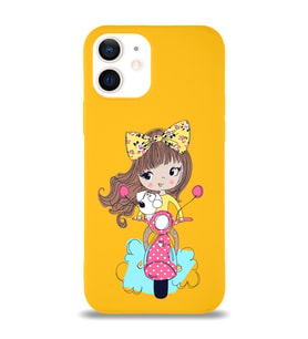 Apple iPhone 12 Uyumlu Lansman Kılıf Vespagirl Tasarımlı Altı Kapalı İçi Kadife Kaplı Silikon Kapak (Şeffaf)