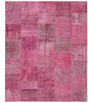 Pembe Mor Patchwork Modern Salon Halısı El Dokuma Eskitme Görünümlü Konforlu Doku