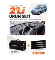 e-biz OPEL COMBO C (2001-2011) Uyumlu Torpido Örtüsü + Tay Tüyü Bagaj Çantası - Siyah-Gri - OP007