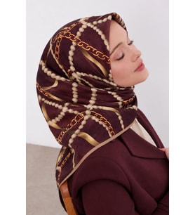Lesscarves LS2208 Desenli Pamuk İpek Eşarp 90x90 cm