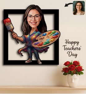 BK Gift Kişiye Özel Kadın Öğretmen Karikatürlü 3D Ahşap Tablo -16, Öğretmene Hediye, Öğretmenler Günü Hediyesi