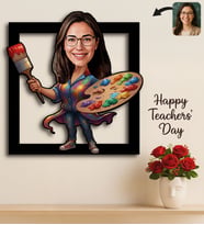 BK Gift Kişiye Özel Kadın Öğretmen Karikatürlü 3D Ahşap Tablo -16, Öğretmene Hediye, Öğretmenler Günü Hediyesi