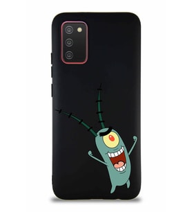 Samsung Galaxy A02S Soft Premier Kapak Plankton Tasarımlı Silikon Kılıf - Siyah (Şeffaf)