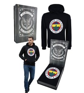 Fenerbahçe Orijinal Lisanslı FB Logolu Lacivert Kapüşonlu Sweat Lazer Kutu Hediyeli (Lacivert-Gri)