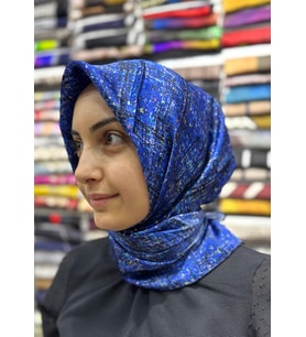 % 100 Saf İpek Sura Eşar - Sonbahar - Kış 9074701 (Saks Mavisi)