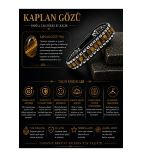 Sertifikalı Kaplan Gözü Hematit Arpa Kesim Kilitli Doğal Taş Deri Erkek Bileklik