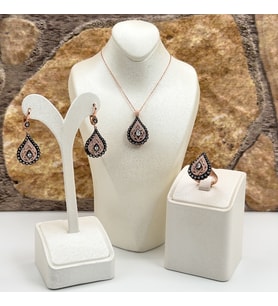 Elmas Montür Rosegold Damla Gümüş Set Takım - LVRSET08
