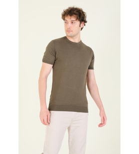 Giyim Dünyası Kadın Sıfır Yaka Merserize T-Shirt Haki