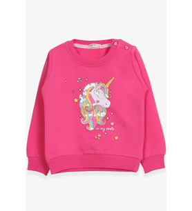 Breeze Kız Çocuk Sweatshirt Baskılı Pullu Unicorn 2-6 Yaş, Pembe