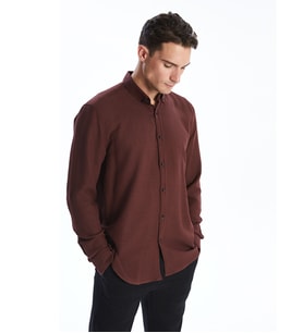 LCW Vision Bordo Slim Fit Uzun Kollu Armürlü Erkek Gömlek