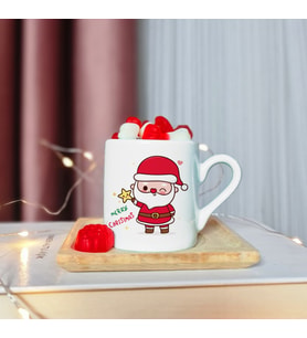 Mutlu Yıllar & Merry Christmas & Yılbaşı & Noel Baba Tasarımlı Ahşap Tabaklı Türk Kahvesi Fincanı