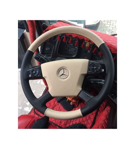 DİKİŞLİ DİREKSİYON KILIFI BEJ/SİYAH DERİ SİYAH DİKİŞLİ MERCEDES ACTROS İÇİN HIZLI KARGO