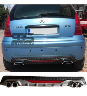Citroen C3 Difüzör Arka Tampon Eki 4 Egzoz Çıkışlı Gri Lüx Tip