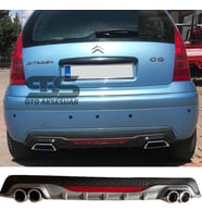 Citroen C3 Difüzör Arka Tampon Eki 4 Egzoz Çıkışlı Gri Lüx Tip