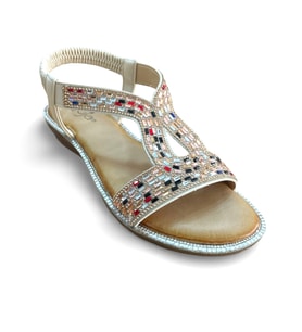 Guja 25y187-3 Kadın Taşlı Düz Taban Comfort Sandalet (Bej)
