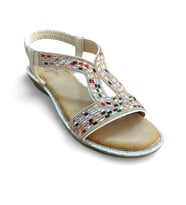 Guja 25y187-3 Kadın Taşlı Düz Taban Comfort Sandalet (Bej)