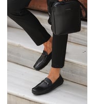 Hakiki Deri Siyah Tokalı Erkek Loafer