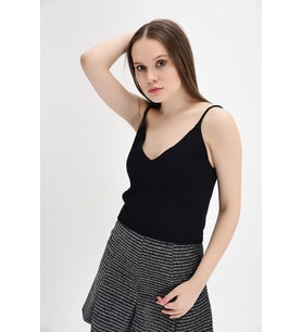 9130028 Triko İp Askılı Bluz SIYAH (Siyah)