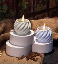 Pastel Renkli Sarmal 2'li Dekoratif Beton Mum Seti (Beyaz)