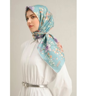 Armine Sura İpek Eşarp 9347 - 31 Mavi Karışık Desen