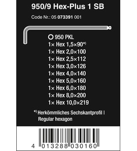 Wera 950 Pkl/9 Sm Sb L Anahtar Seti, Metrik, Krom Kaplama, 9 Parça
