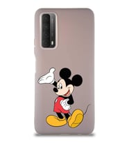 Huawei P Smart 2021 Soft Premier Kapak Mickey Mouse-C Tasarımlı Silikon Kılıf - Pudra (Şeffaf)