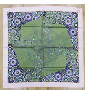 Mandala Desen Black Seri Twill Eşarp Eşarp Askısı ile Birlikte 90x90 cm Pudra Tu